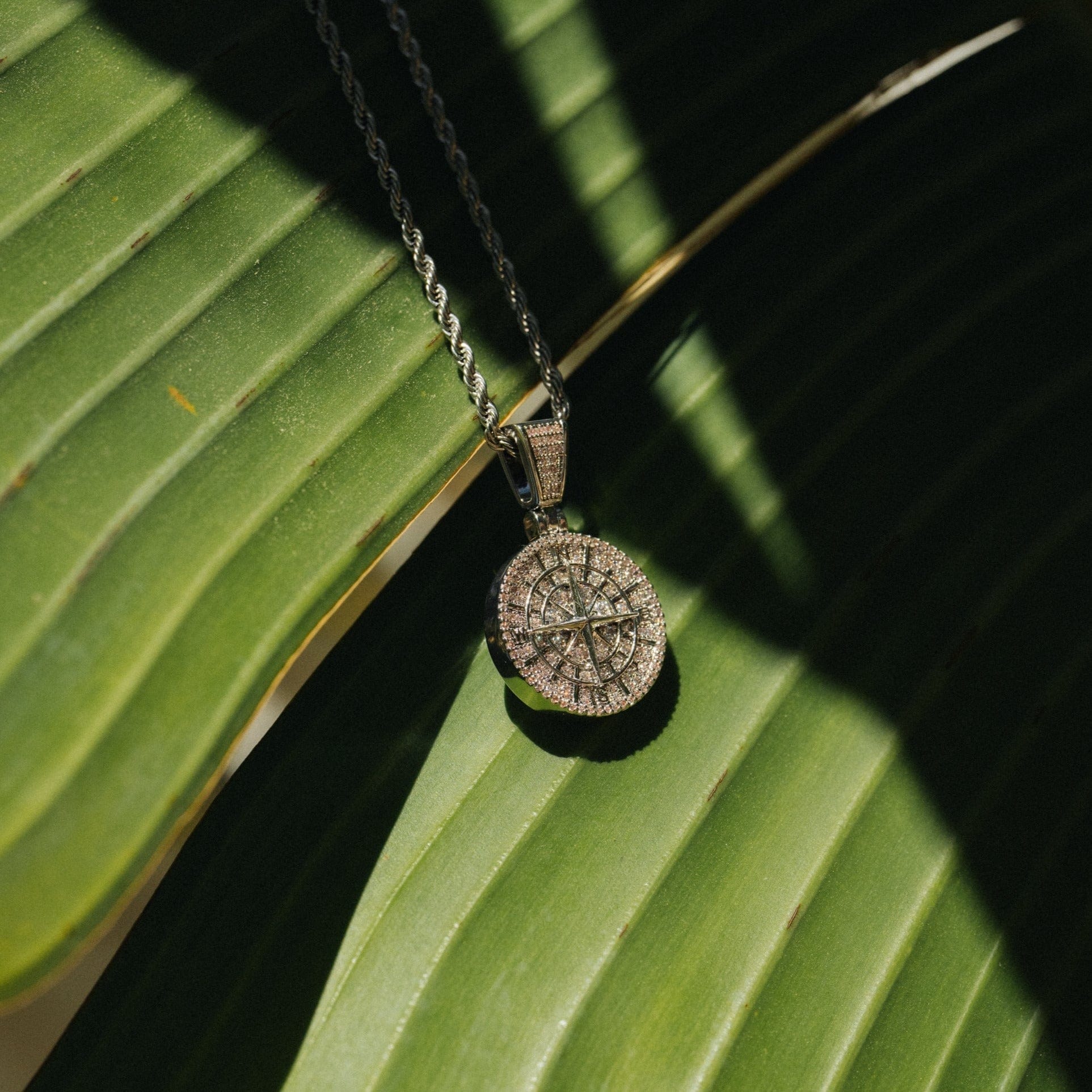 Iced Compass Pendant (Silver)
