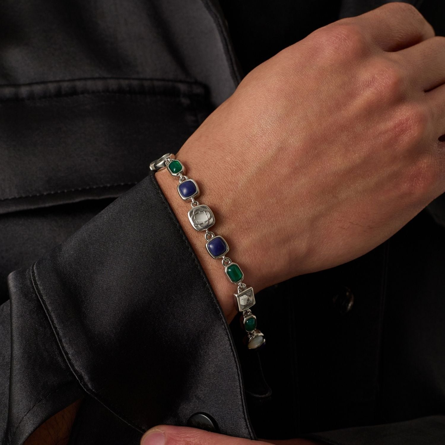 Blue Crystal Gemstone Bracelet (Silver)