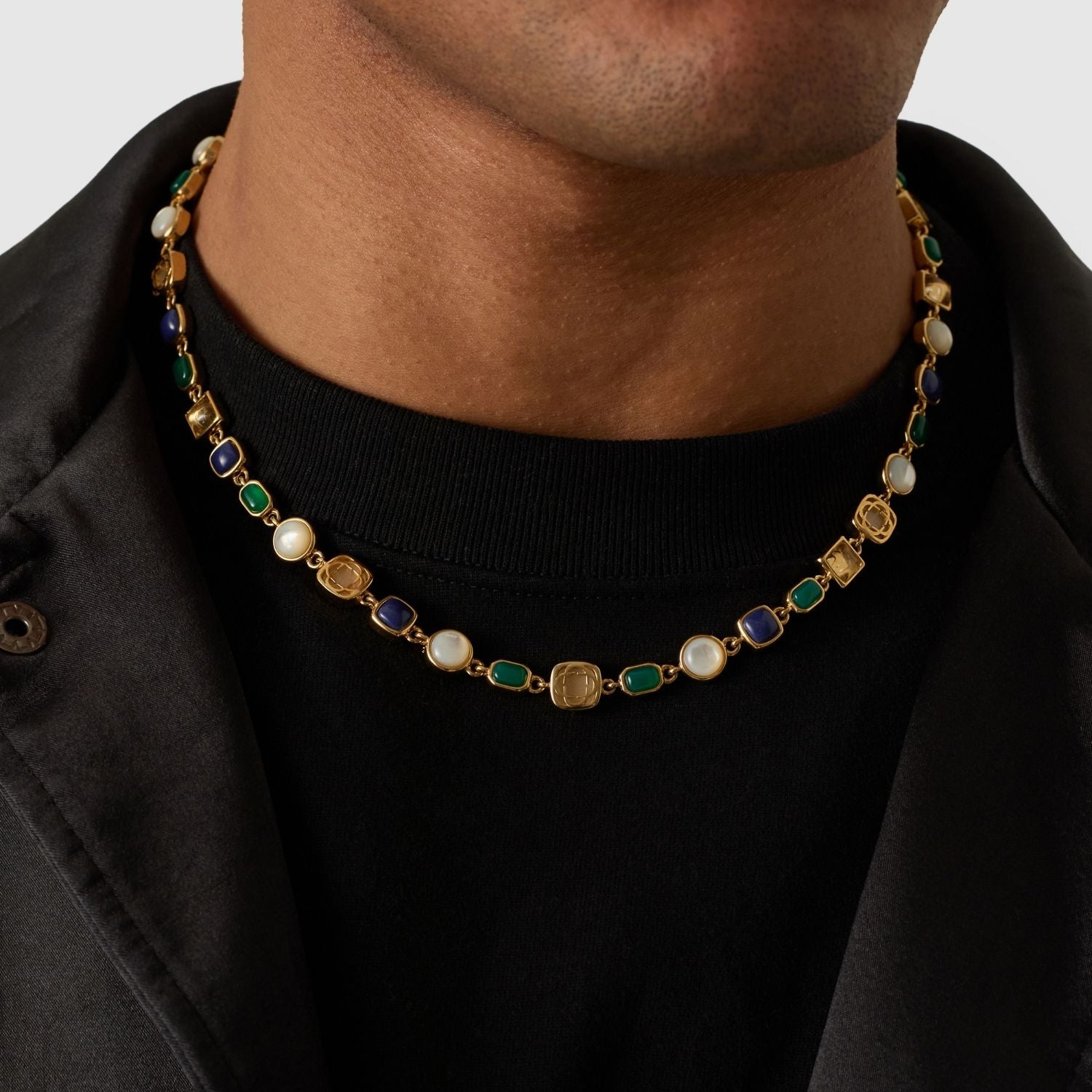 Blue Crystal Gemstone Necklace (Gold)