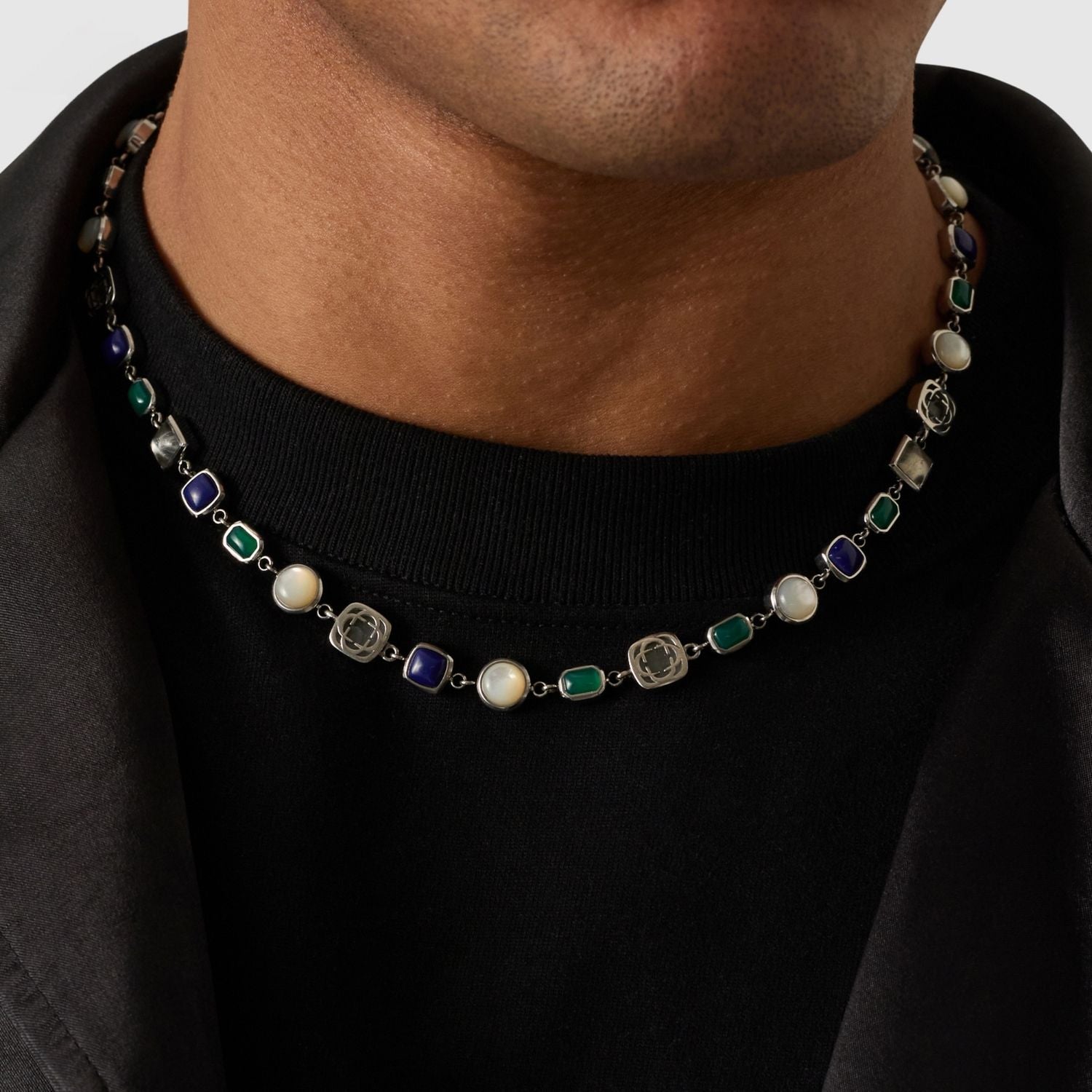 Blue Crystal Gemstone Necklace (Silver)