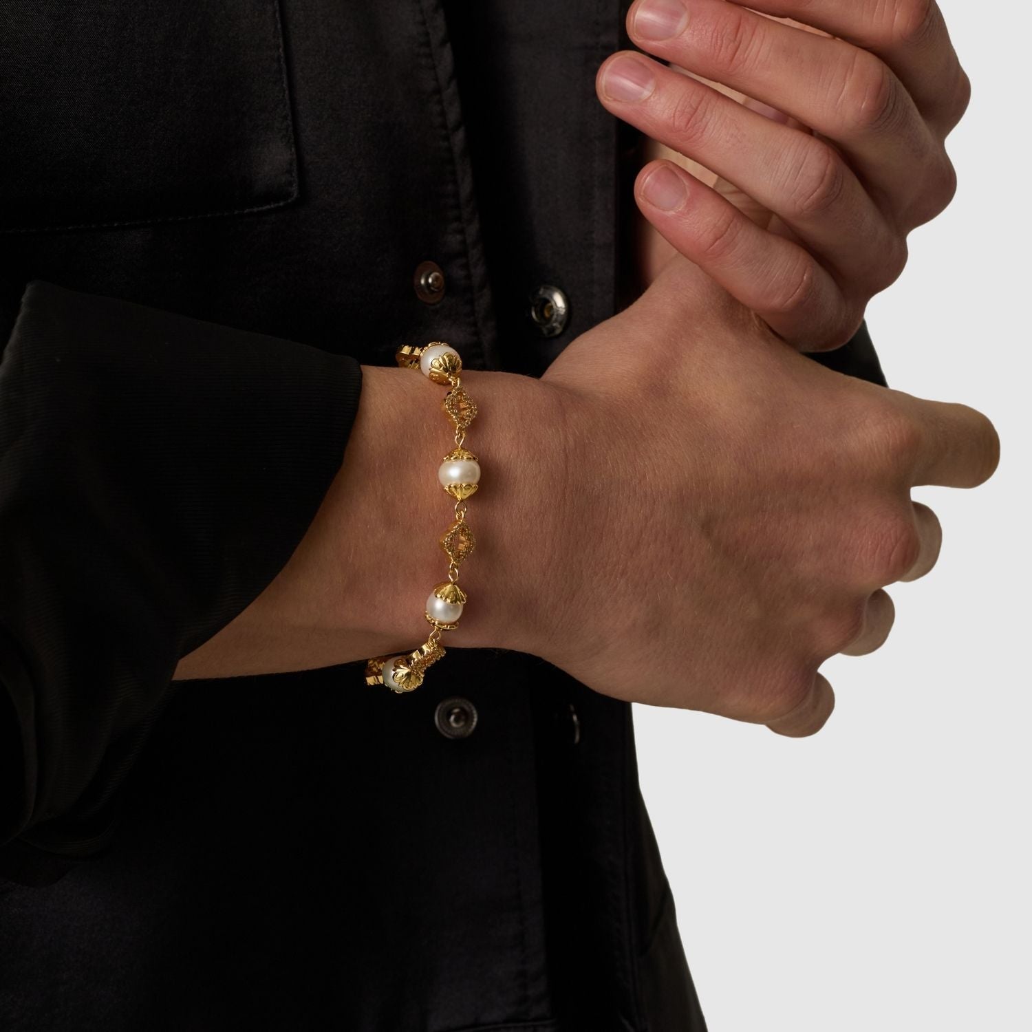 Filigree Real Pearl Bracelet (Gold)