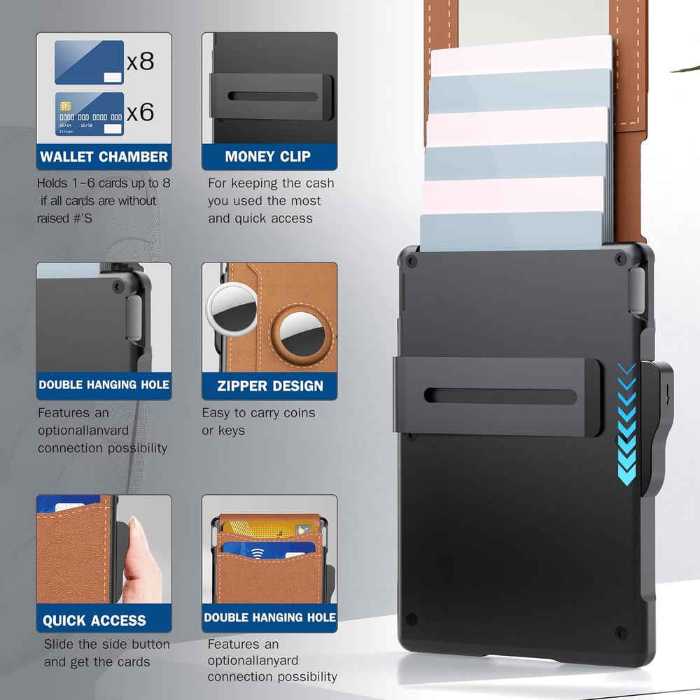 Wallet for Men - With Pop Up Aluminum Case Money Clip Slim